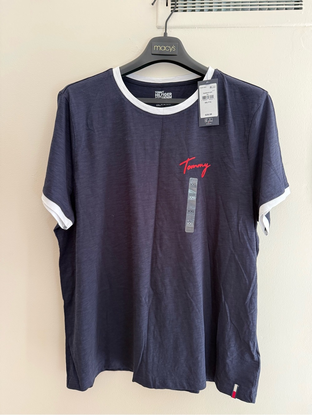 Tommy Hilfiger Navy Ringer Tee with Red Script Logo